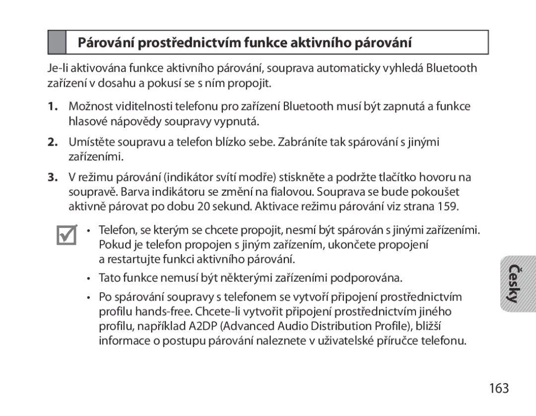 Samsung BHM3700EDEGXEF, BHM3700EDECXEF, BHM3700EDECXEH manual Párování prostřednictvím funkce aktivního párování, 163 