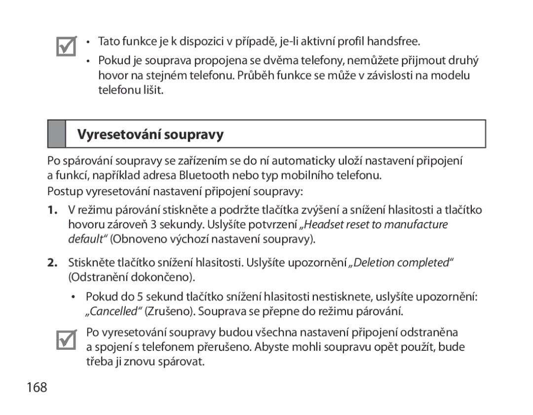 Samsung BHM3700EDEGXEF, BHM3700EDECXEF, BHM3700EDECXEH, BHM3700EDEGXEH, BHM3700EDRCSER manual Vyresetování soupravy, 168 