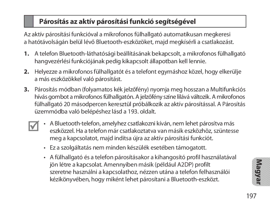 Samsung BHM3700EDRCSER, BHM3700EDEGXEF, BHM3700EDECXEF manual Párosítás az aktív párosítási funkció segítségével, 197 