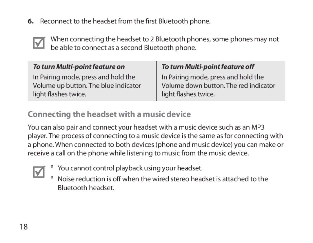 Samsung BHM3700EDEGXEF, BHM3700EDECXEF manual Connecting the headset with a music device, To turn Multi-point feature on 