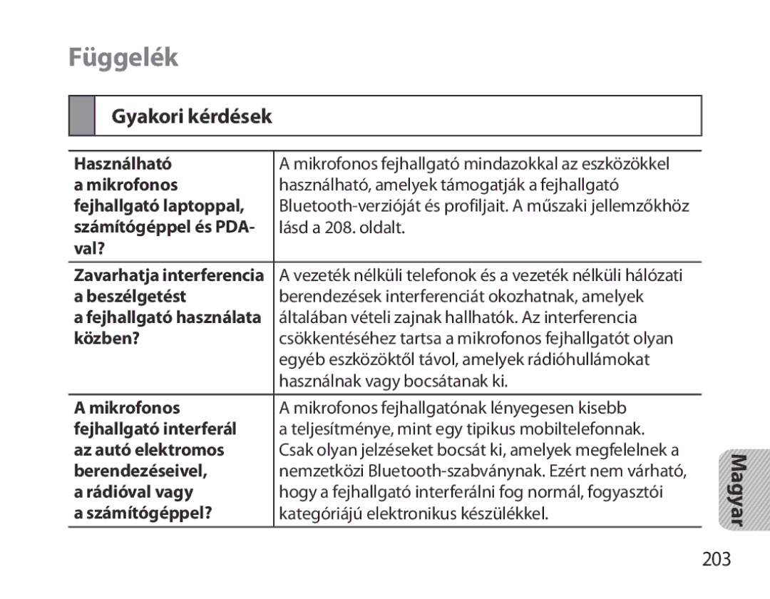 Samsung BHM3700EDEGXEF, BHM3700EDECXEF, BHM3700EDECXEH, BHM3700EDEGXEH, BHM3700EDRCSER manual Függelék, Gyakori kérdések, 203 