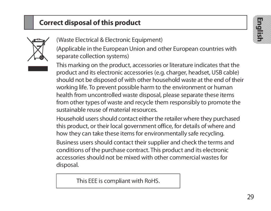 Samsung BHM3700EDECXEF, BHM3700EDEGXEF, BHM3700EDECXEH, BHM3700EDEGXEH, BHM3700EDRCSER manual Correct disposal of this product 