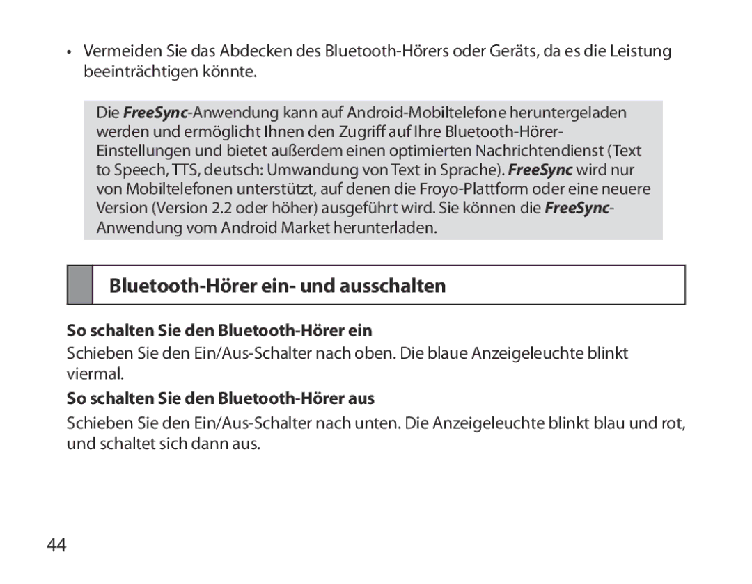 Samsung BHM3700EDECXEF, BHM3700EDEGXEF manual Bluetooth-Hörer ein- und ausschalten, So schalten Sie den Bluetooth-Hörer ein 