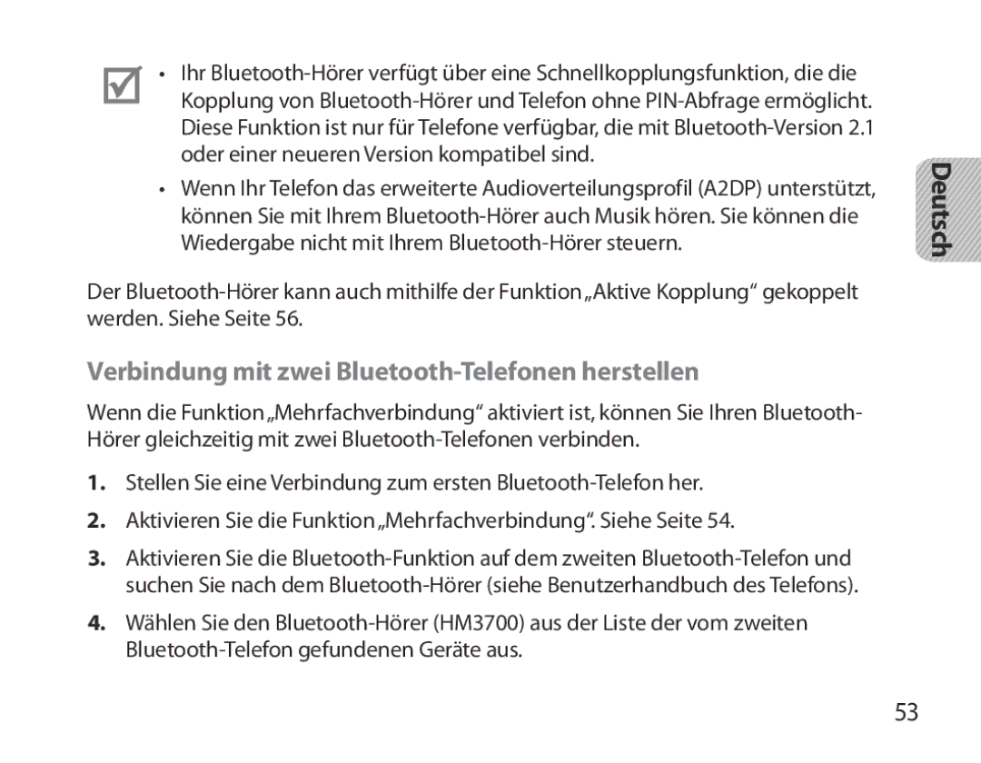 Samsung BHM3700EDEGXEF, BHM3700EDECXEF, BHM3700EDECXEH, BHM3700EDEGXEH Verbindung mit zwei Bluetooth-Telefonen herstellen 