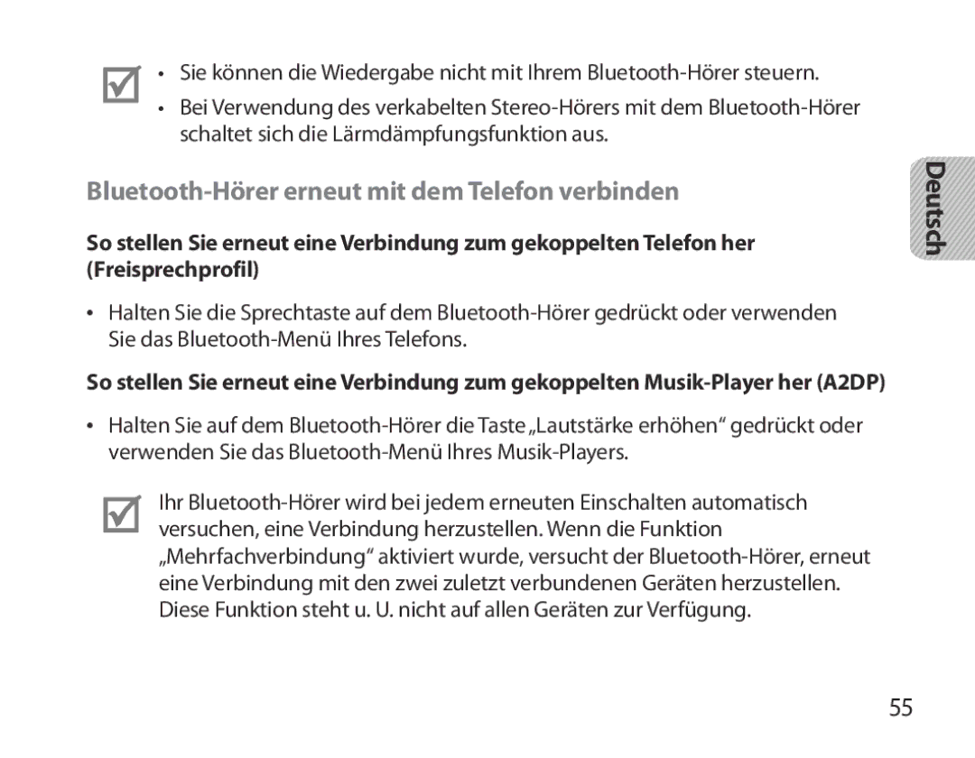Samsung BHM3700EDECXEH, BHM3700EDEGXEF, BHM3700EDECXEF, BHM3700EDEGXEH manual Bluetooth-Hörer erneut mit dem Telefon verbinden 