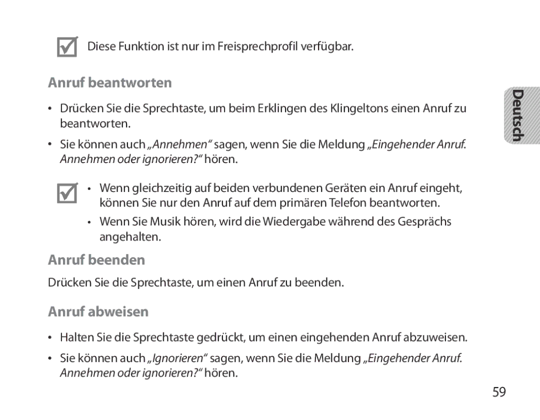 Samsung BHM3700EDECXEF, BHM3700EDEGXEF, BHM3700EDECXEH, BHM3700EDEGXEH manual Anruf beantworten, Anruf beenden, Anruf abweisen 