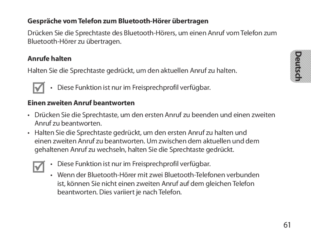 Samsung BHM3700EDEGXEH, BHM3700EDEGXEF, BHM3700EDECXEF Gespräche vom Telefon zum Bluetooth-Hörer übertragen, Anrufe halten 