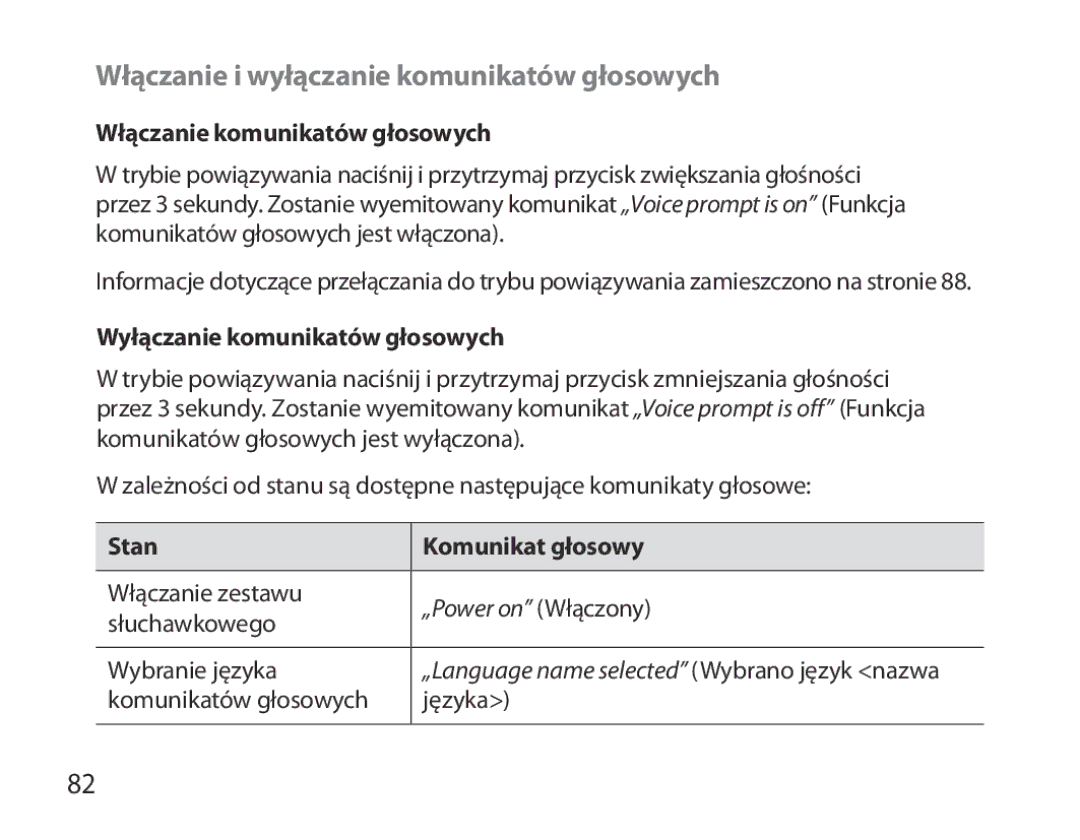 Samsung BHM3700EDRCSER, BHM3700EDEGXEF manual Włączanie i wyłączanie komunikatów głosowych, Włączanie komunikatów głosowych 