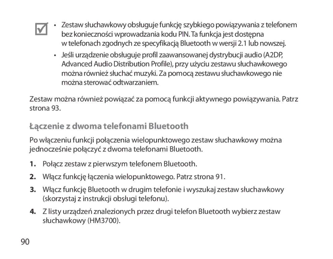 Samsung BHM3700EDECXEH, BHM3700EDEGXEF, BHM3700EDECXEF, BHM3700EDEGXEH, BHM3700EDRCSER Łączenie z dwoma telefonami Bluetooth 