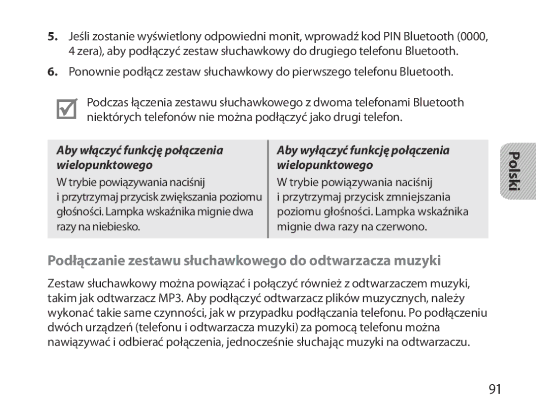 Samsung BHM3700EDEGXEH, BHM3700EDEGXEF, BHM3700EDECXEF manual Podłączanie zestawu słuchawkowego do odtwarzacza muzyki 