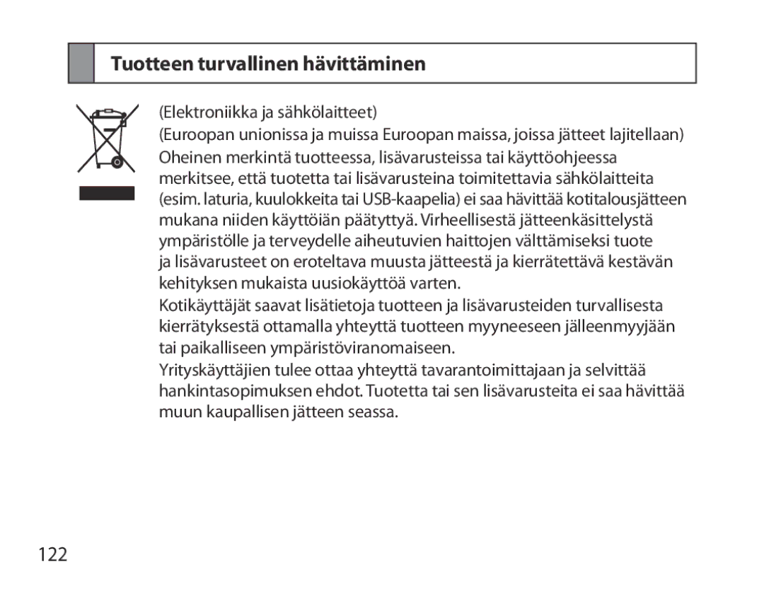 Samsung BHM3700EDRCSER, BHM3700EDEGXEF, BHM3700EDECXEF, BHM3700EDECXEH, BHM3700EDEGXEH Tuotteen turvallinen hävittäminen, 122 