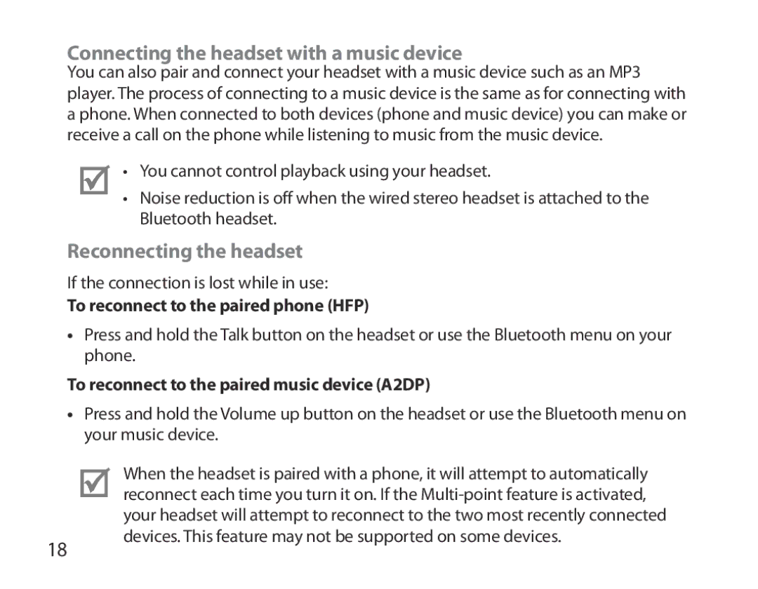 Samsung BHM3700EDEGXEF, BHM3700EDECXEF, BHM3700EDECXEH Connecting the headset with a music device, Reconnecting the headset 