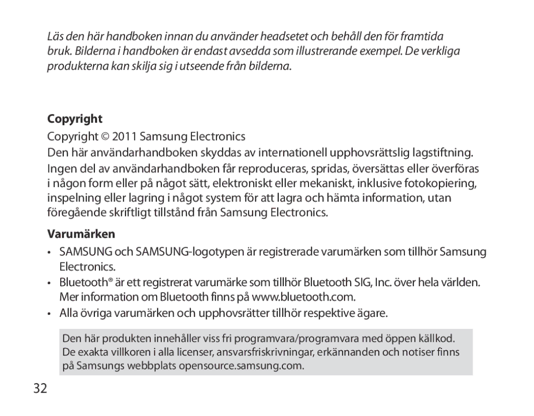 Samsung BHM3700EDRCSER, BHM3700EDEGXEF, BHM3700EDECXEF, BHM3700EDECXEH, BHM3700EDEGXEH manual Copyright, Varumärken 