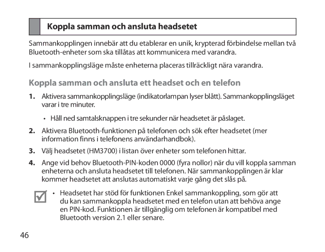 Samsung BHM3700EDEGXEH manual Koppla samman och ansluta headsetet, Koppla samman och ansluta ett headset och en telefon 