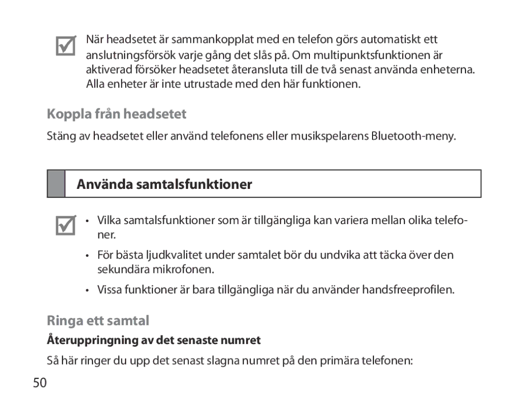 Samsung BHM3700EDECXEH, BHM3700EDEGXEF, BHM3700EDECXEF Koppla från headsetet, Använda samtalsfunktioner, Ringa ett samtal 