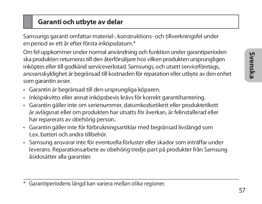 Samsung BHM3700EDRCSER, BHM3700EDEGXEF, BHM3700EDECXEF, BHM3700EDECXEH, BHM3700EDEGXEH manual Garanti och utbyte av delar 