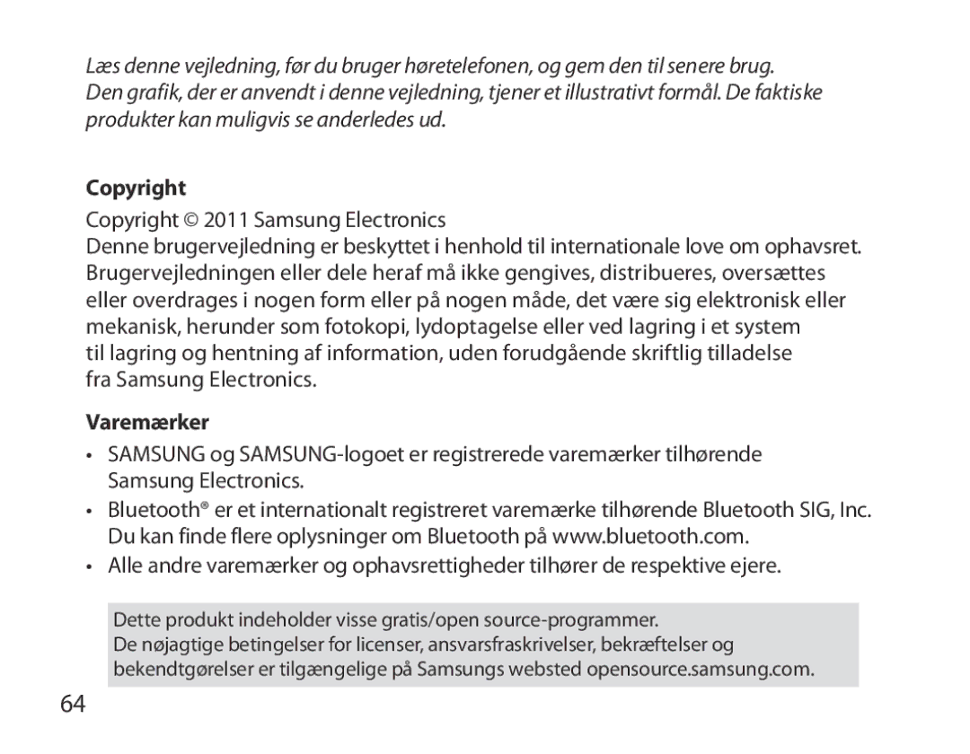 Samsung BHM3700EDECXEF, BHM3700EDEGXEF, BHM3700EDECXEH, BHM3700EDEGXEH, BHM3700EDRCSER manual Copyright, Varemærker 