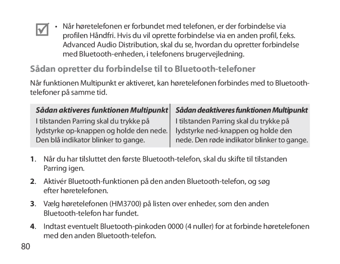 Samsung BHM3700EDECXEH, BHM3700EDEGXEF, BHM3700EDECXEF manual Sådan opretter du forbindelse til to Bluetooth-telefoner 