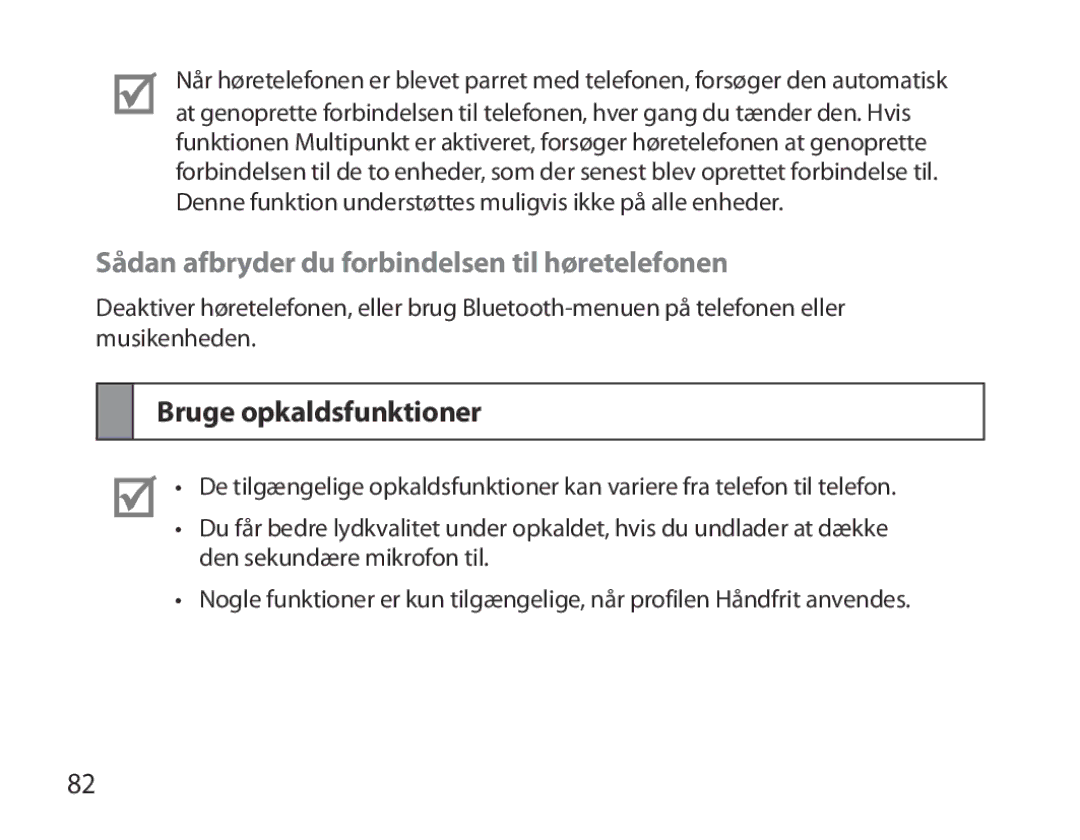 Samsung BHM3700EDRCSER, BHM3700EDEGXEF manual Sådan afbryder du forbindelsen til høretelefonen, Bruge opkaldsfunktioner 