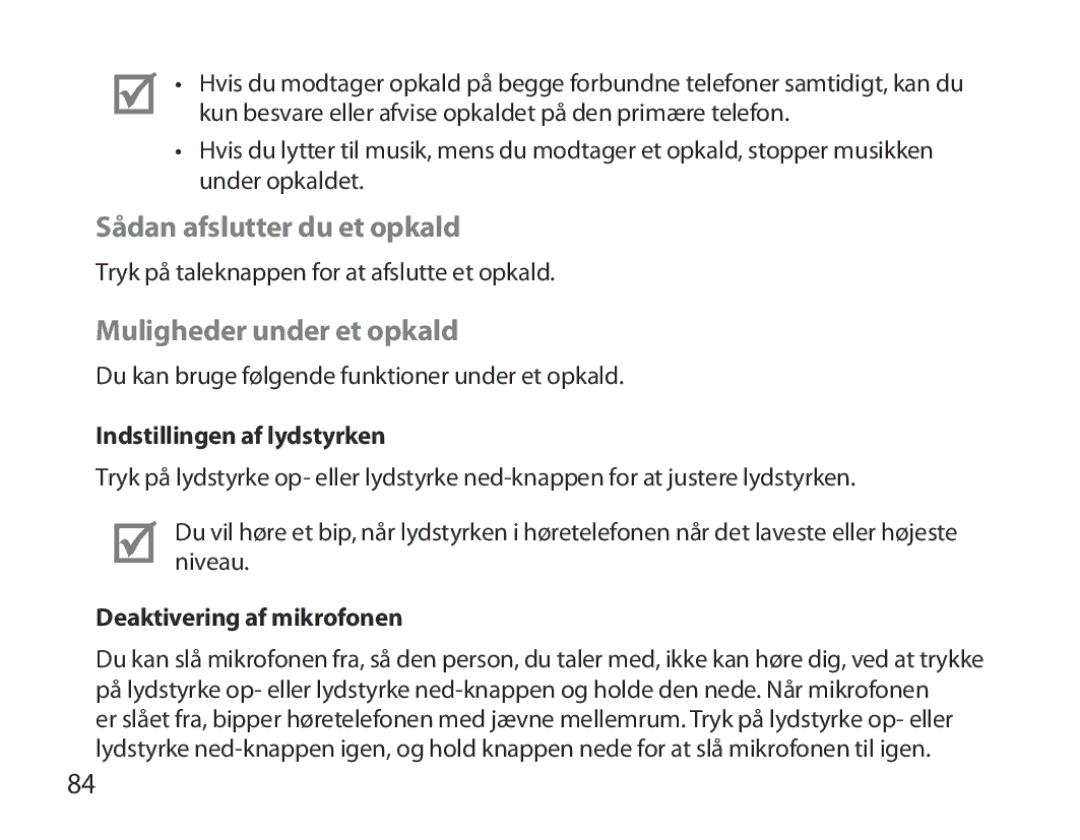 Samsung BHM3700EDECXEF manual Sådan afslutter du et opkald, Muligheder under et opkald, Indstillingen af lydstyrken 