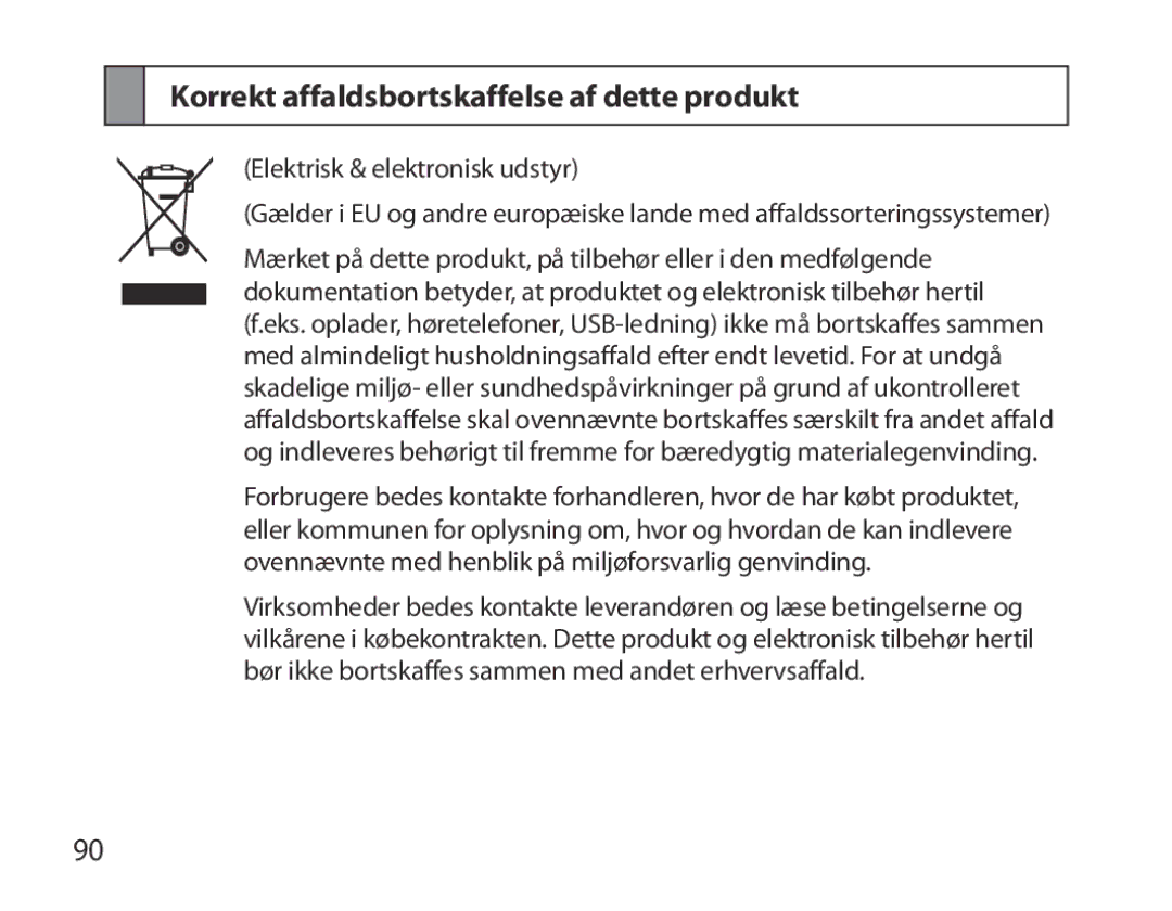 Samsung BHM3700EDECXEH, BHM3700EDEGXEF, BHM3700EDECXEF, BHM3700EDEGXEH manual Korrekt affaldsbortskaffelse af dette produkt 