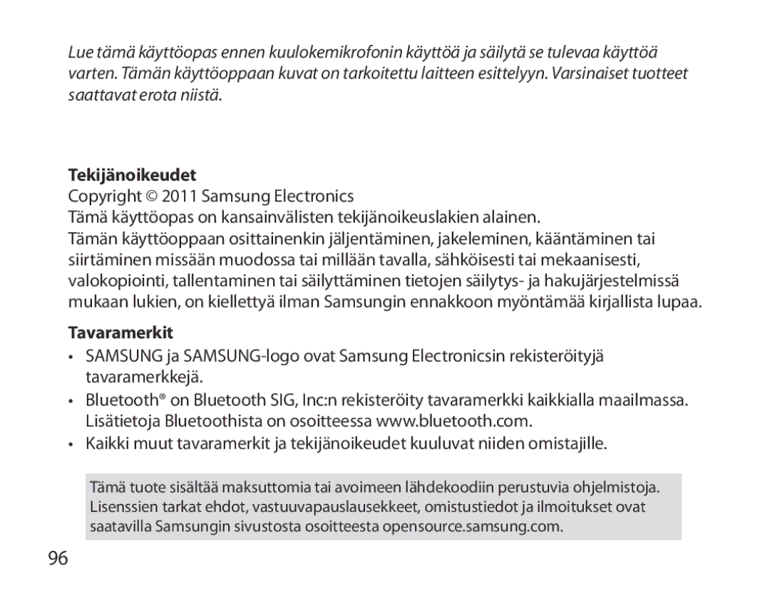 Samsung BHM3700EDEGXEH, BHM3700EDEGXEF, BHM3700EDECXEF, BHM3700EDECXEH, BHM3700EDRCSER manual Tekijänoikeudet, Tavaramerkit 