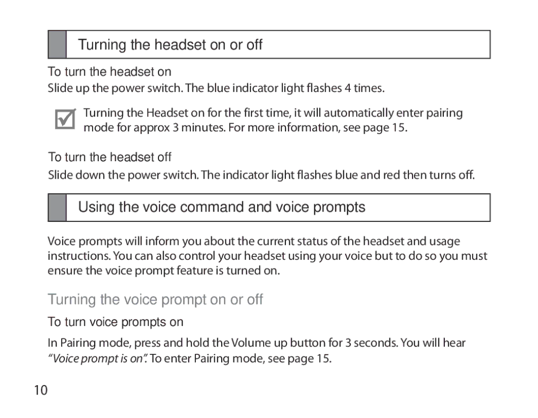 Samsung BHM3700EDECXEH, BHM3700EDEGXEF manual Turning the headset on or off, Using the voice command and voice prompts 