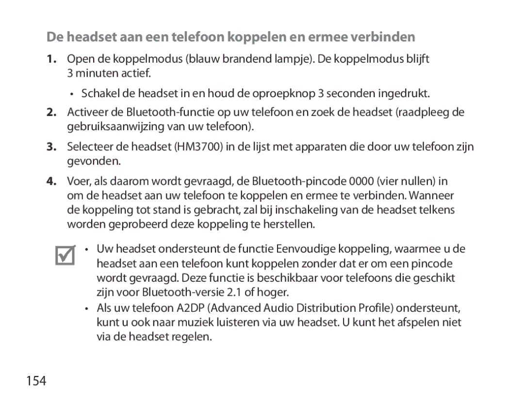 Samsung BHM3700EDECXEF, BHM3700EDEGXEF, BHM3700EDECXEH manual De headset aan een telefoon koppelen en ermee verbinden, 154 