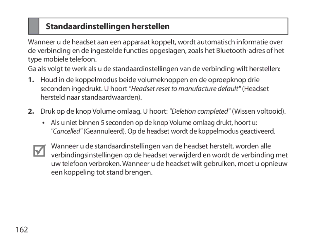 Samsung BHM3700EDRCSER, BHM3700EDEGXEF, BHM3700EDECXEF, BHM3700EDECXEH, BHM3700EDEGXEH Standaardinstellingen herstellen, 162 