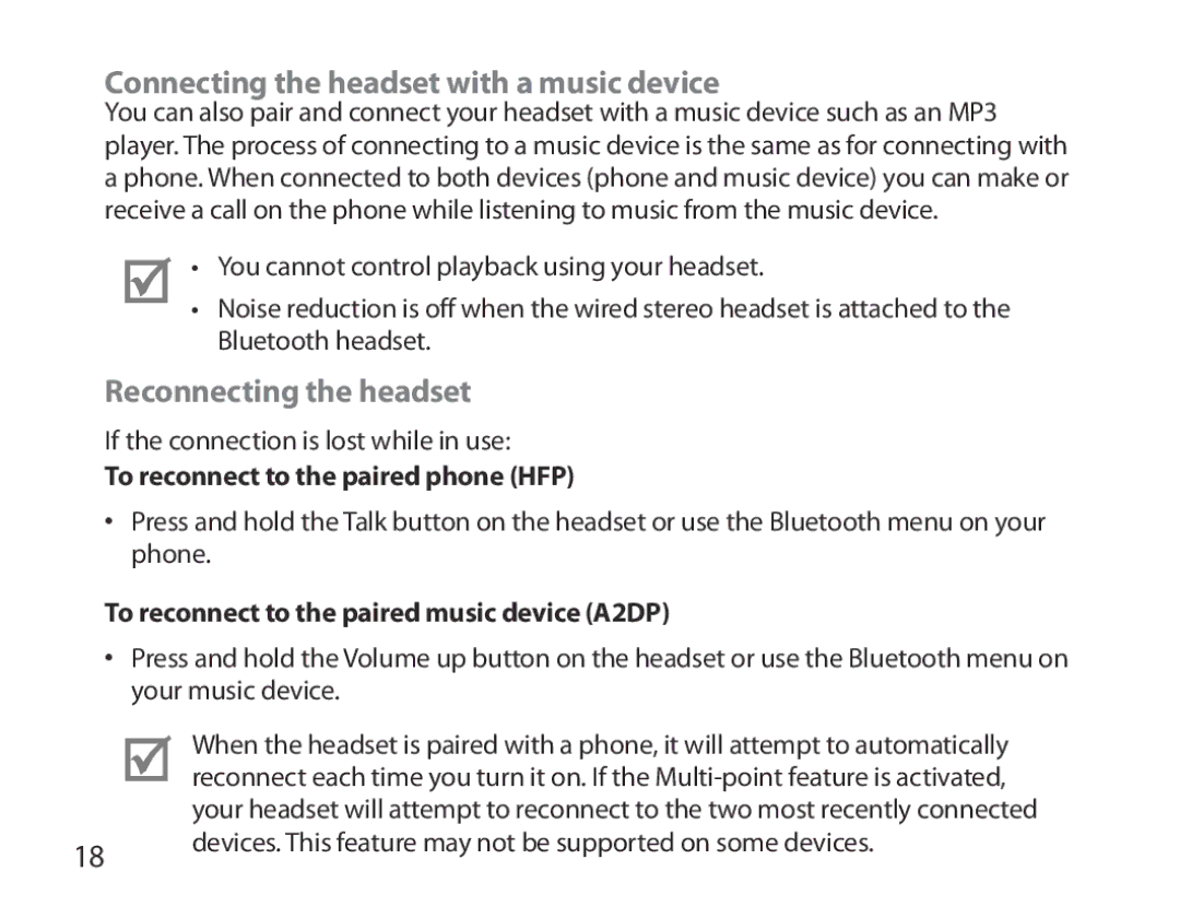 Samsung BHM3700EDEGXEF, BHM3700EDECXEF, BHM3700EDECXEH Connecting the headset with a music device, Reconnecting the headset 