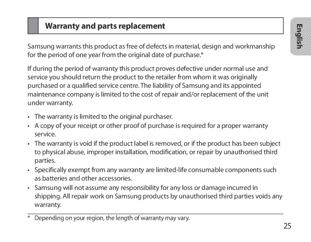 Samsung BHM3700EDECXEH, BHM3700EDEGXEF, BHM3700EDECXEF, BHM3700EDEGXEH, BHM3700EDRCSER manual Warranty and parts replacement 