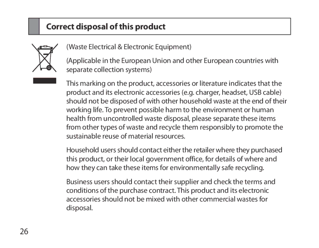 Samsung BHM3700EDEGXEH, BHM3700EDEGXEF, BHM3700EDECXEF, BHM3700EDECXEH, BHM3700EDRCSER manual Correct disposal of this product 