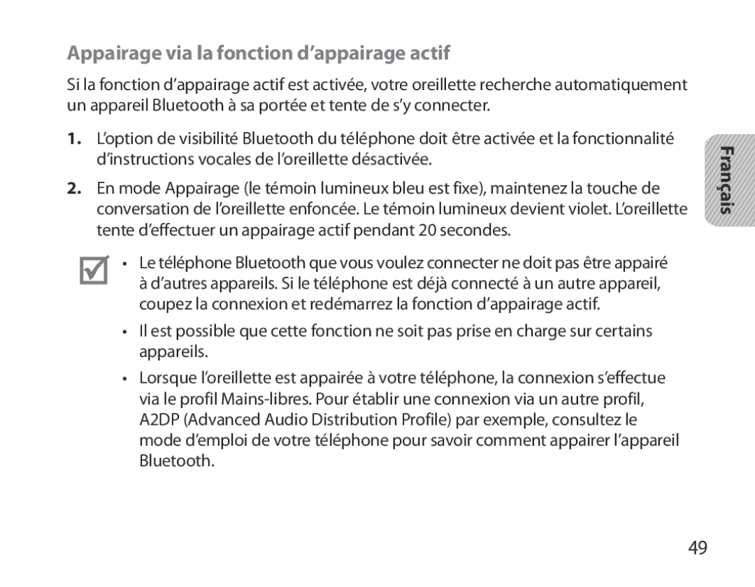 Samsung BHM3700EDECXEF, BHM3700EDEGXEF, BHM3700EDECXEH, BHM3700EDEGXEH Appairage via la fonction d’appairage actif, Français 