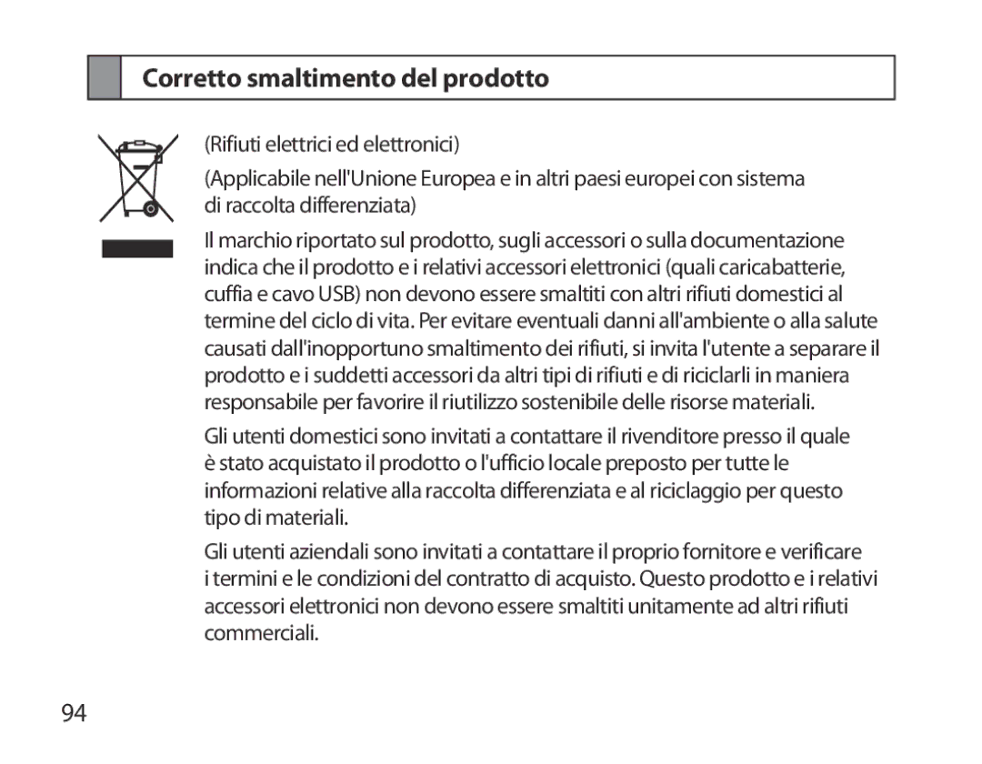 Samsung BHM3700EDECXEF, BHM3700EDEGXEF, BHM3700EDECXEH, BHM3700EDEGXEH, BHM3700EDRCSER manual Corretto smaltimento del prodotto 