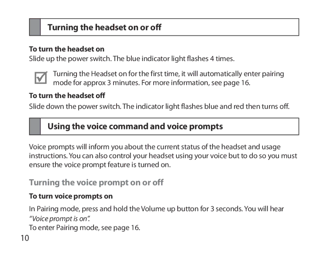 Samsung BHM3700EDECXEH, BHM3700EDEGXEF manual Turning the headset on or off, Using the voice command and voice prompts 