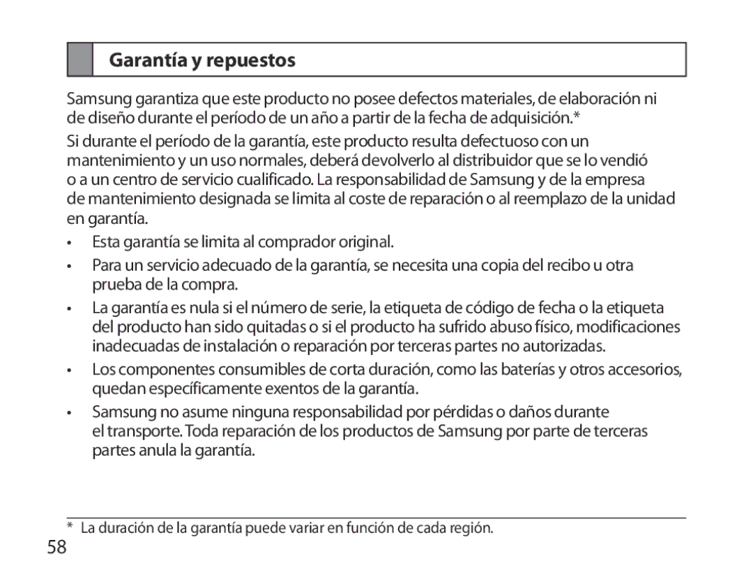 Samsung BHM3700EDEGXEF, BHM3700EDECXEF, BHM3700EDECXEH, BHM3700EDEGXEH, BHM3700EDRCSER manual Garantía y repuestos 