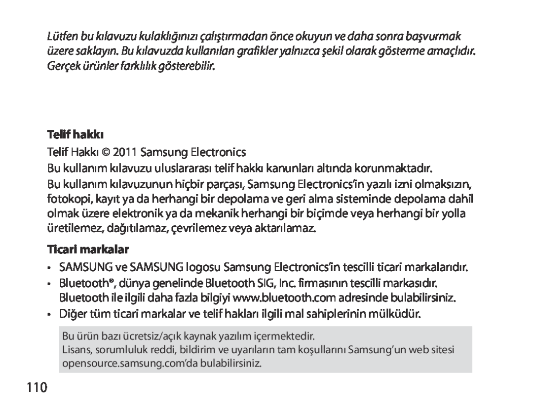 Samsung BHM3700EDECXEH, BHM3700EDEGXEF, BHM3700EDECXEF, BHM3700EDEGXEH, BHM3700EDRCSER manual Telif hakkı, Ticari markalar 