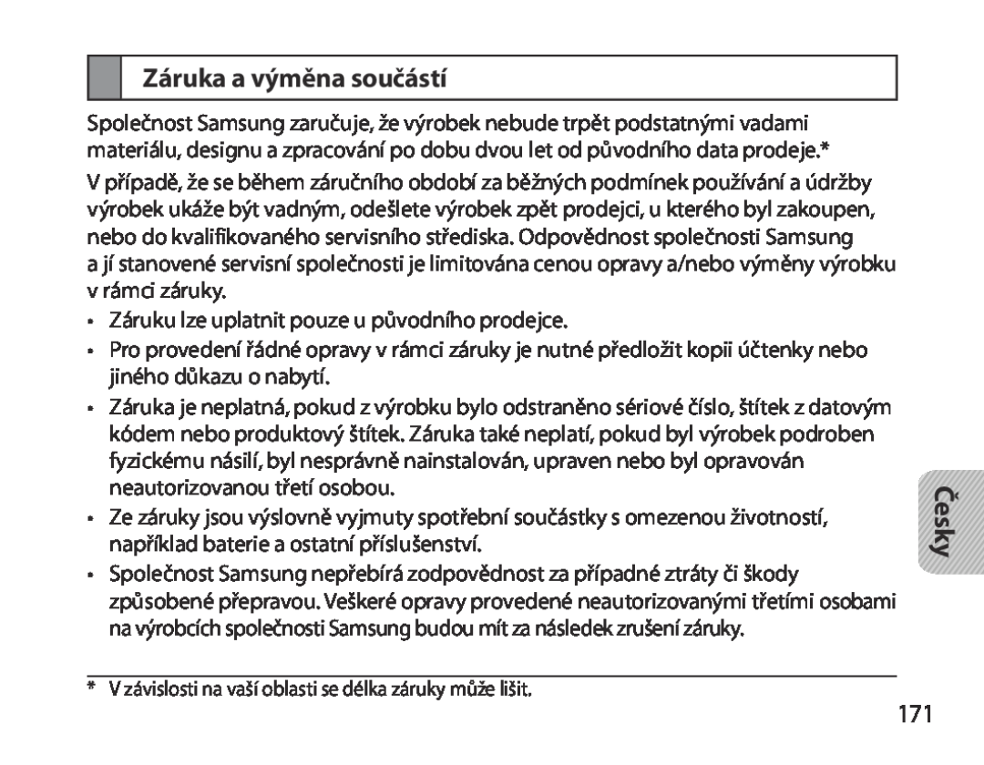 Samsung BHM3700EDEGXEH, BHM3700EDEGXEF, BHM3700EDECXEF, BHM3700EDECXEH, BHM3700EDRCSER manual Záruka a výměna součástí, Česky 