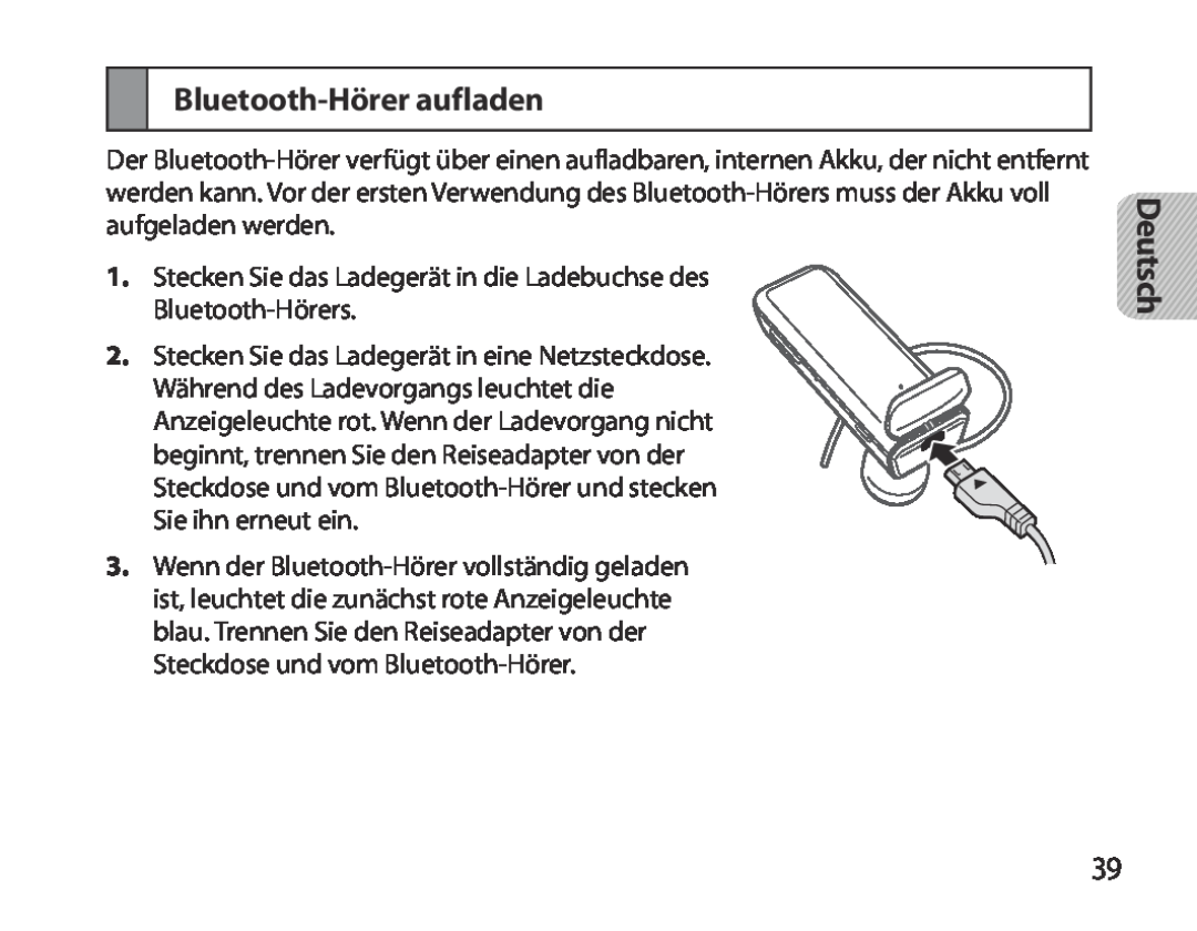 Samsung BHM3700EDECXEF, BHM3700EDEGXEF, BHM3700EDECXEH, BHM3700EDEGXEH, BHM3700EDRCSER manual Bluetooth-Hörer aufladen, Deutsch 