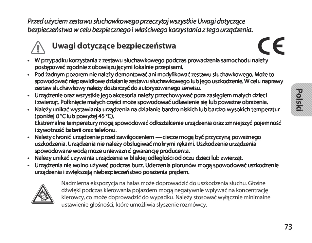 Samsung BHM3700EDEGXEF, BHM3700EDECXEF, BHM3700EDECXEH, BHM3700EDEGXEH, BHM3700EDRCSER Uwagi dotyczące bezpieczeństwa, Polski 