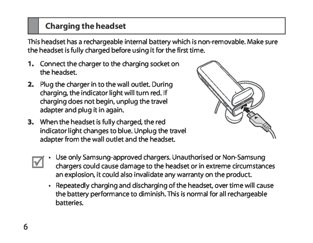 Samsung BHM3700EDEGXEH, BHM3700EDEGXEF, BHM3700EDECXEF, BHM3700EDECXEH, BHM3700EDRCSER manual Charging the headset 