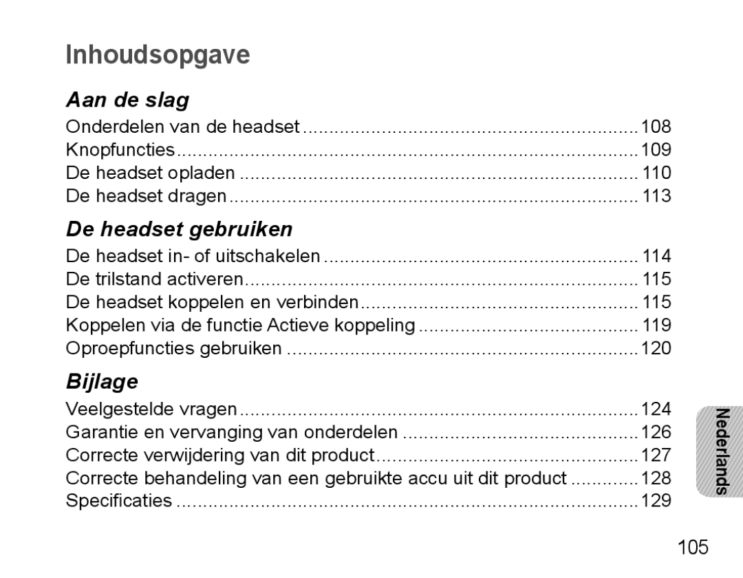 Samsung BHM5000EBECXEE, BHM5000EBECXEF, BHM5000EBECFOP, BHM5000EBECXEH, BHM5000EBRCSER manual Inhoudsopgave 