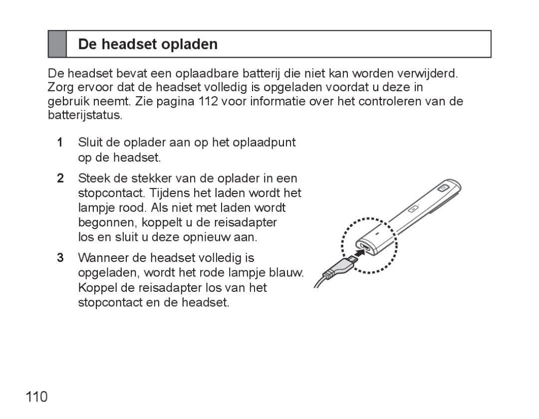 Samsung BHM5000EBECXEE, BHM5000EBECXEF, BHM5000EBECFOP, BHM5000EBECXEH, BHM5000EBRCSER manual De headset opladen, 110 