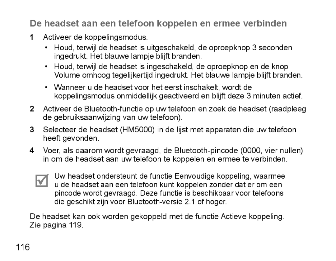 Samsung BHM5000EBECXEH, BHM5000EBECXEF, BHM5000EBECFOP manual De headset aan een telefoon koppelen en ermee verbinden 