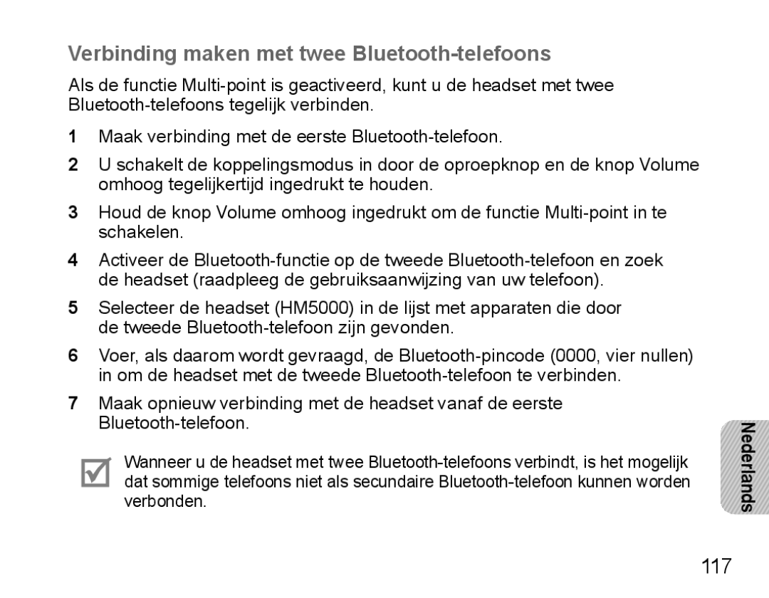 Samsung BHM5000EBRCSER, BHM5000EBECXEF, BHM5000EBECFOP, BHM5000EBECXEE Verbinding maken met twee Bluetooth-telefoons, 117 