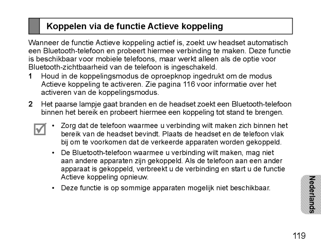 Samsung BHM5000EBECFOP, BHM5000EBECXEF, BHM5000EBECXEE, BHM5000EBECXEH manual Koppelen via de functie Actieve koppeling 