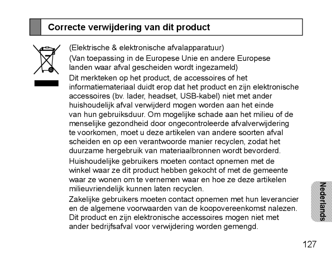 Samsung BHM5000EBRCSER, BHM5000EBECXEF, BHM5000EBECFOP, BHM5000EBECXEE, BHM5000EBECXEH Correcte verwijdering van dit product 