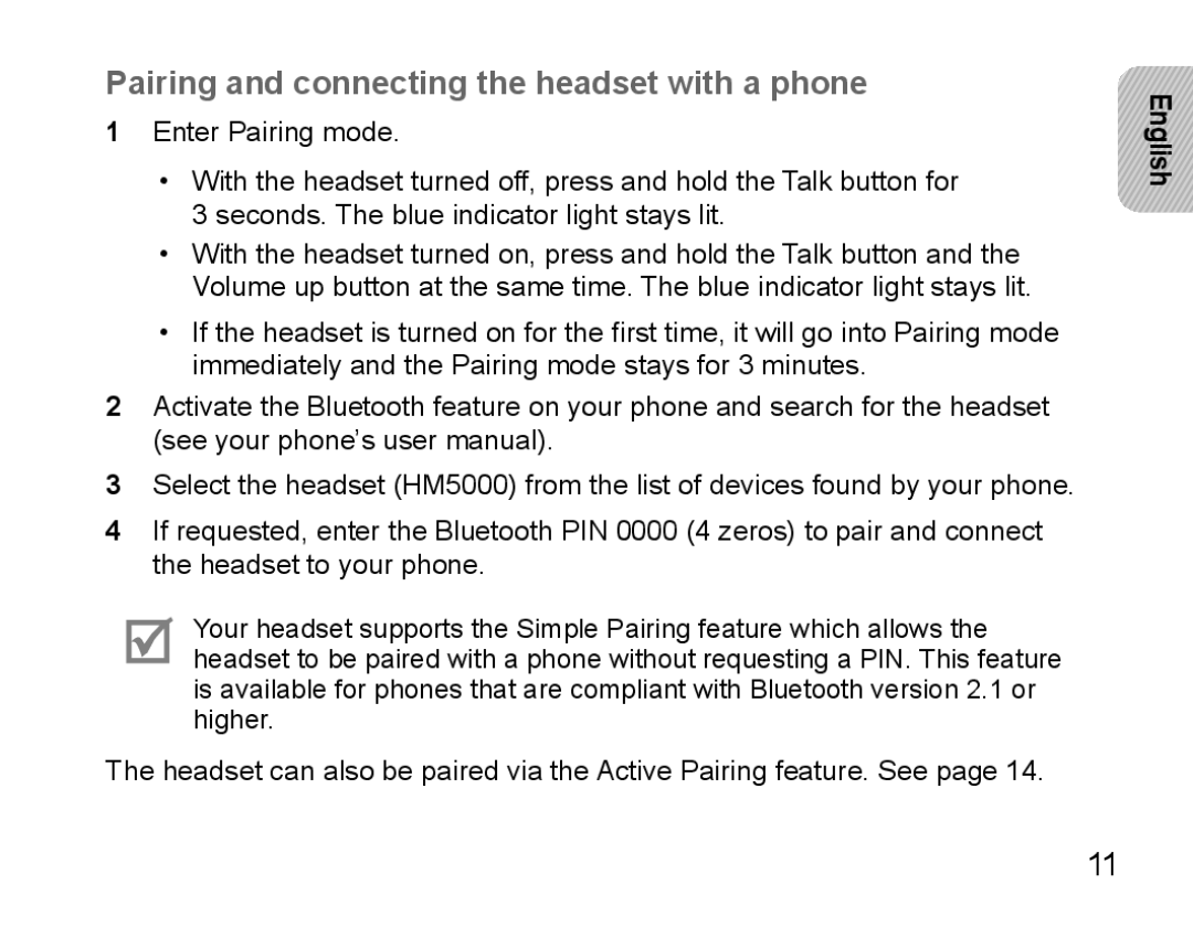 Samsung BHM5000EBECXEH, BHM5000EBECXEF, BHM5000EBECFOP, BHM5000EBECXEE manual Pairing and connecting the headset with a phone 