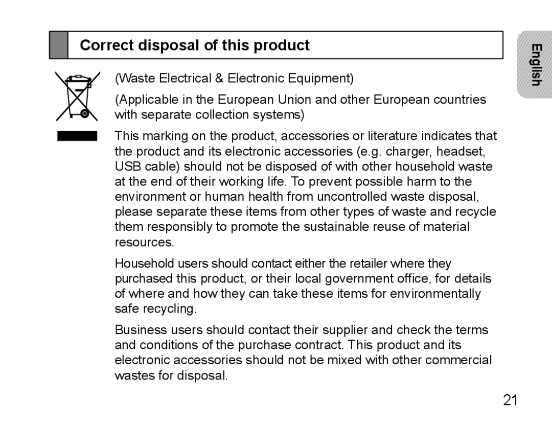 Samsung BHM5000EBECXEH, BHM5000EBECXEF, BHM5000EBECFOP, BHM5000EBECXEE, BHM5000EBRCSER manual Correct disposal of this product 