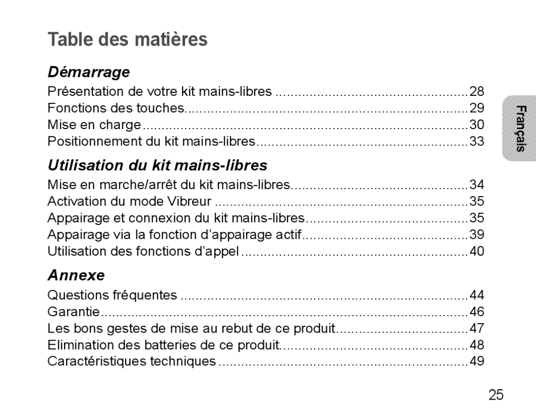 Samsung BHM5000EBECXEE, BHM5000EBECXEF, BHM5000EBECFOP, BHM5000EBECXEH, BHM5000EBRCSER manual Table des matières, Français 